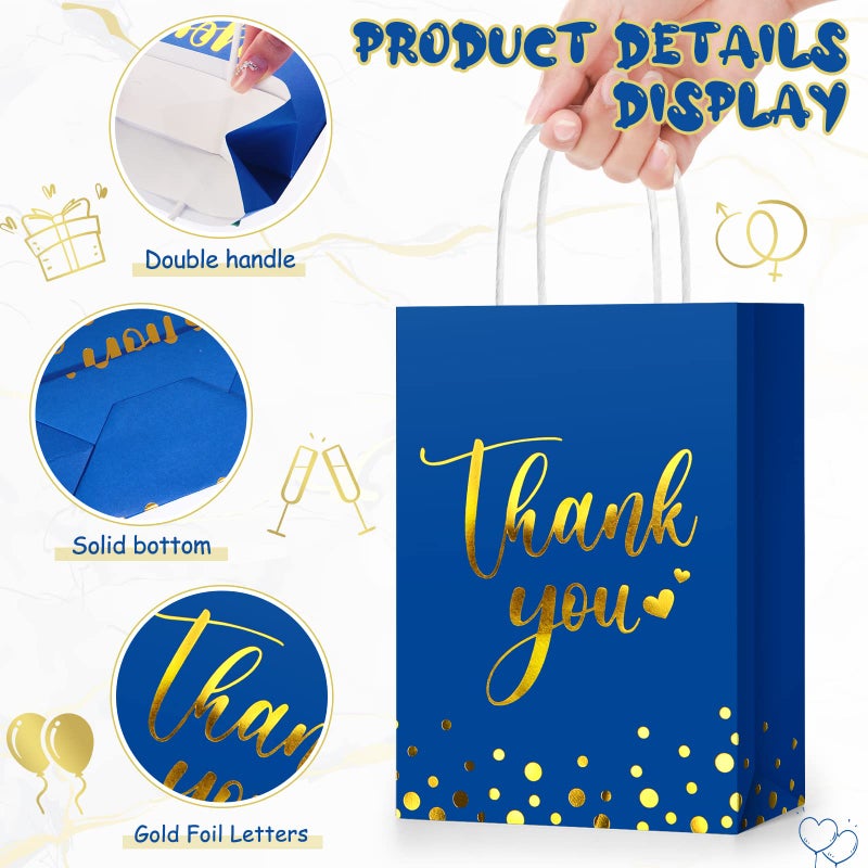 Tinlade 12 Pcs Thank You Gift Bags With Tissue Paper Gold Polka Dots Thank You Bags With Handle Party Favor For Wedding Birthday Baby Shower Business Shopping(Royal Blue) - Image 5