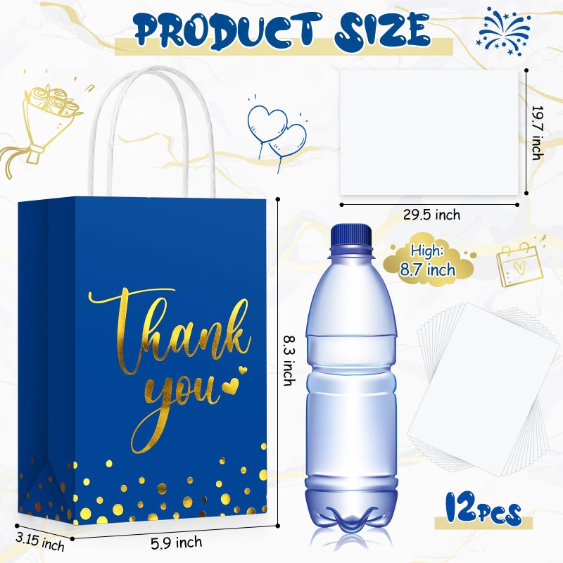 Tinlade 12 Pcs Thank You Gift Bags With Tissue Paper Gold Polka Dots Thank You Bags With Handle Party Favor For Wedding Birthday Baby Shower Business Shopping(Royal Blue) - Image 3