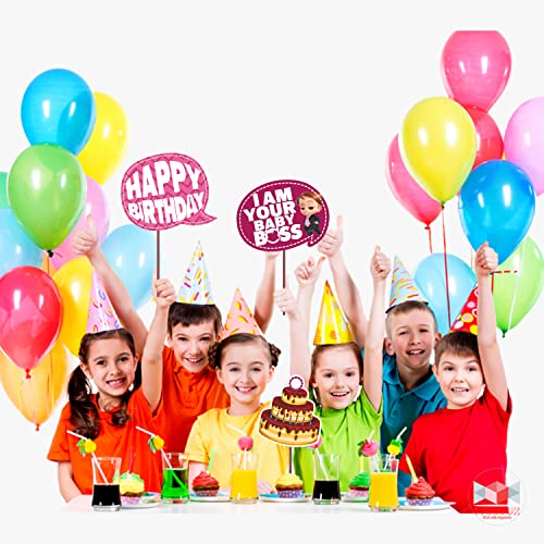 WOBBOX Happy Birthday Baby Boss Theme Photo Booth Party Props Pink Color, Birthday Party Deocration Items, Party Decoration Item (13 Pcs) - Image 5