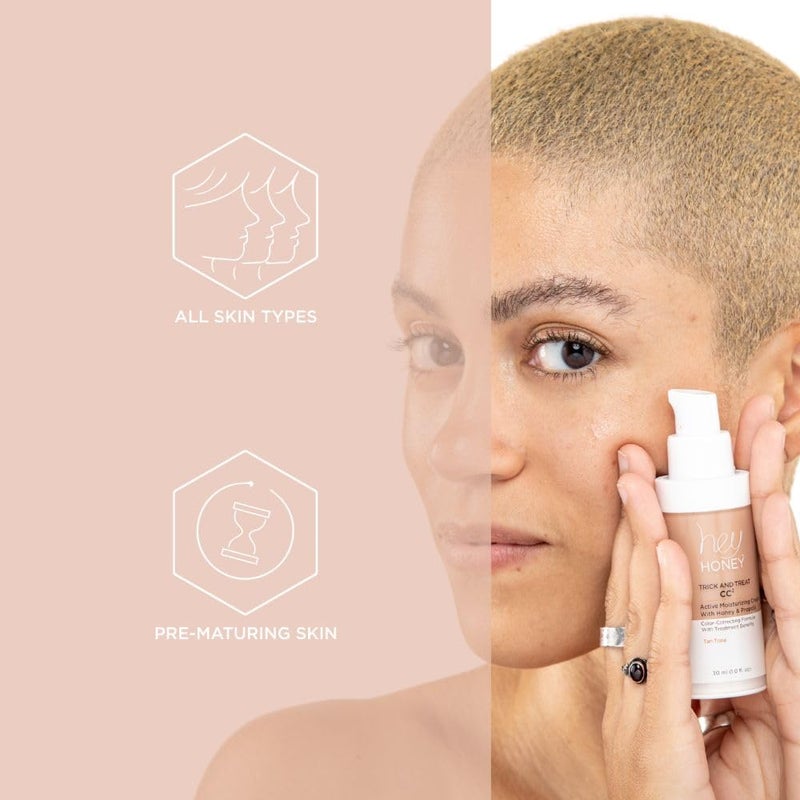 Hey Honey Trick and Treat CCÂ² Cream SPF 46 | Active Moisturizing Color Correcting Cream with Honey & Propolis | Best Cover For Rosacea, Skin Redness & Mature Skin | Cruelty-Free | 1 oz (Light Tone) - Image 4