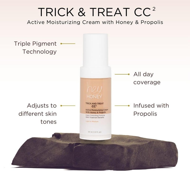 Hey Honey Trick and Treat CCÂ² Cream SPF 46 | Active Moisturizing Color Correcting Cream with Honey & Propolis | Best Cover For Rosacea, Skin Redness & Mature Skin | Cruelty-Free | 1 oz (Light Tone) - Image 3