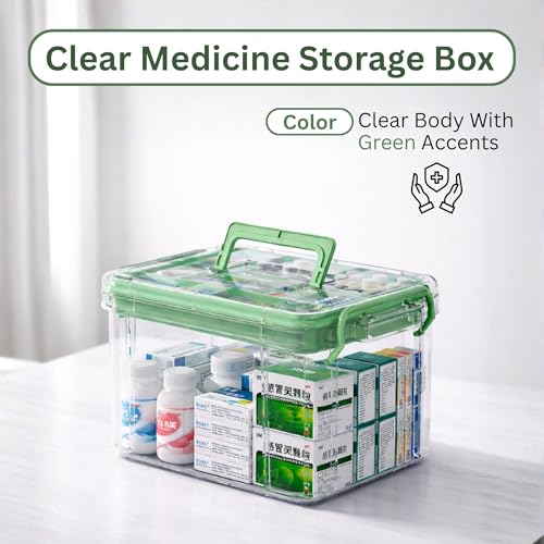 HoopVool® Clear Plastic Medicine Storage Box Organizer, Family Emergency Kit with Removable Pill Case Portable Lockable Container for, Art Craft and Cosmetic Household Organizer (Blue, Medium) - Image 3