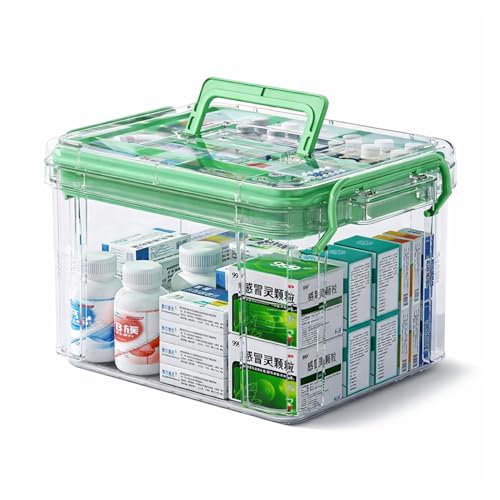 HoopVool® Clear Plastic Medicine Storage Box Organizer, Family Emergency Kit with Removable Pill Case Portable Lockable Container for, Art Craft and Cosmetic Household Organizer (Blue, Medium) - Image 1