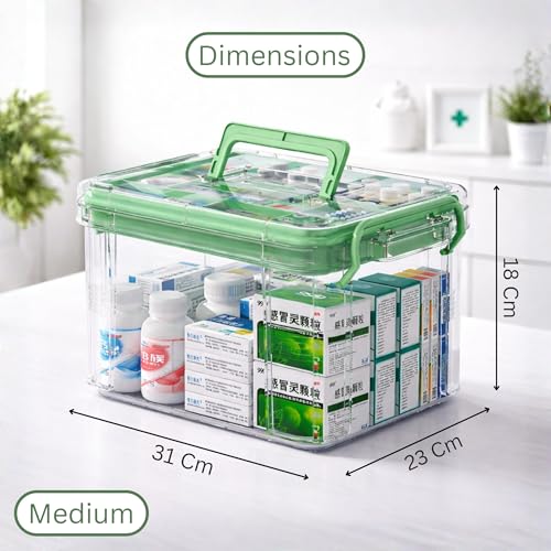HoopVool® Clear Plastic Medicine Storage Box Organizer, Family Emergency Kit with Removable Pill Case Portable Lockable Container for, Art Craft and Cosmetic Household Organizer (Blue, Medium) - Image 2