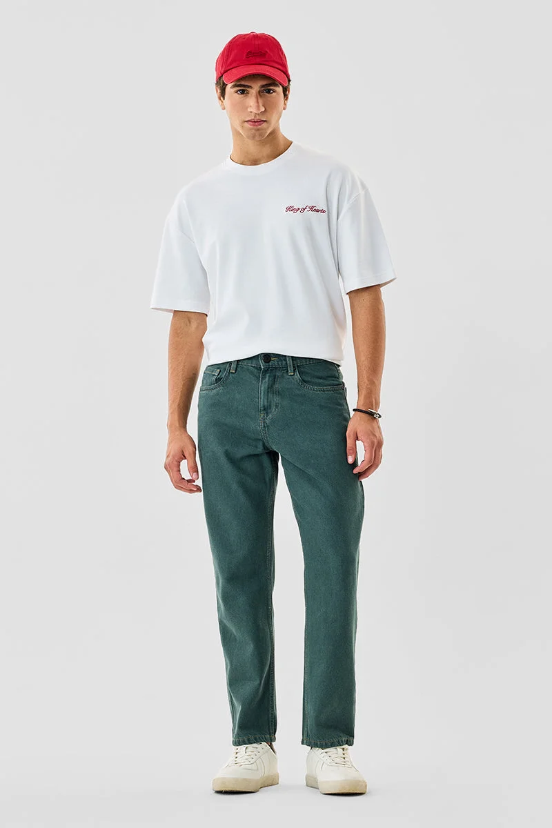 SNITCH Olive Solid Loose Fit Casual Jeans