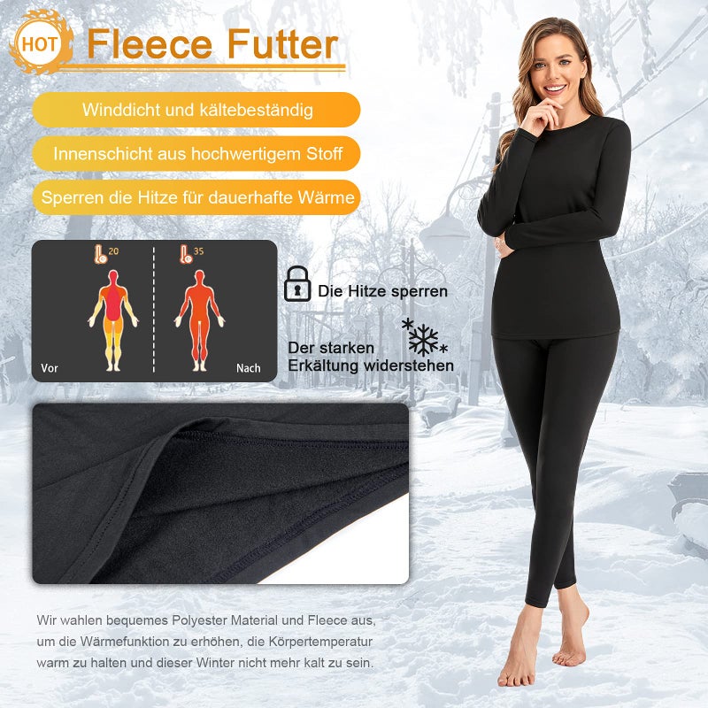 SIMIYA SIMIYA Thermal Underwear Set for Women Long Johns with Fleece Lined Long Sleeves Base Layer Set Top Bottom Black  - Image 4