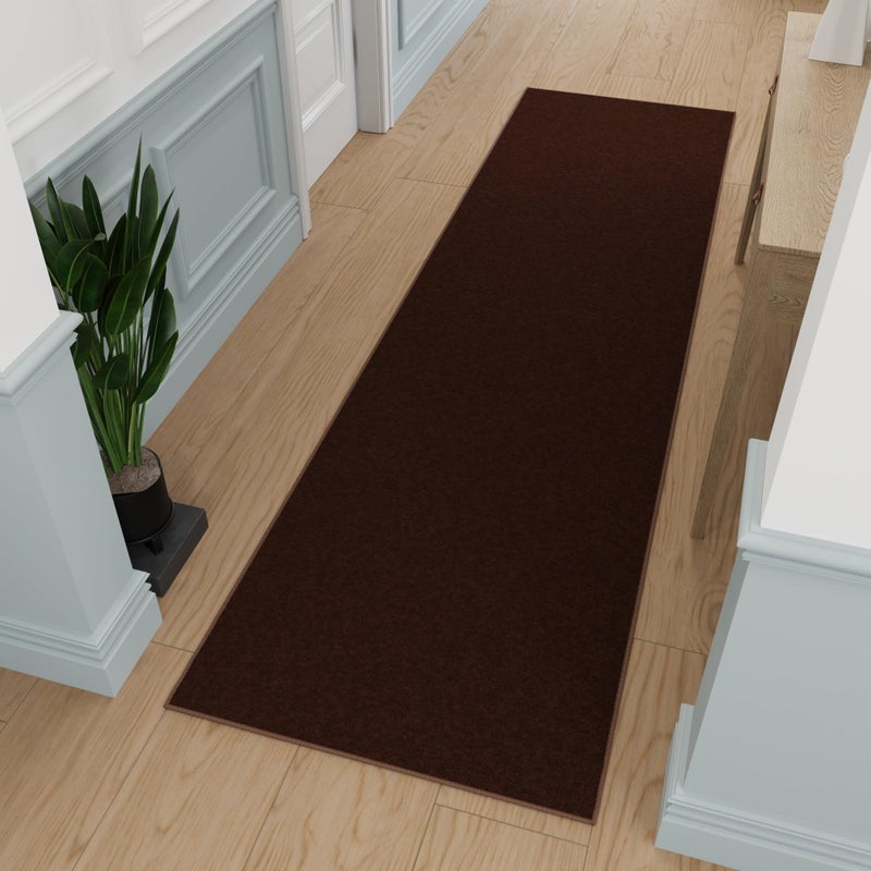 Ottomanson Hallway Runner Rug 27 x 910 Non Slip Solid Area Rugs Easy to Clean Laundry Rug Runner Durable Pet Friendly Floor Carpet Runners for Hallways Entryway Living Room Kitchen Brown