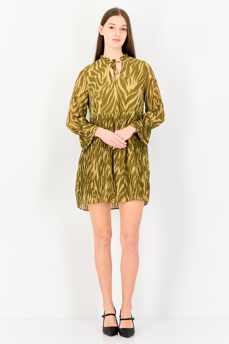 Object فستان ميني مطوي بنمط حيواني للنساء، متعدد الألوان - Image 2