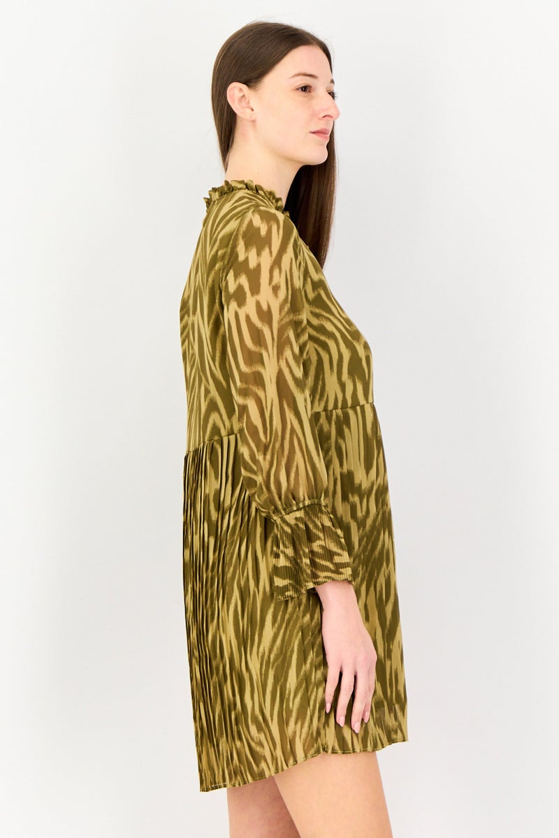 Object فستان ميني مطوي بنمط حيواني للنساء، متعدد الألوان - Image 3