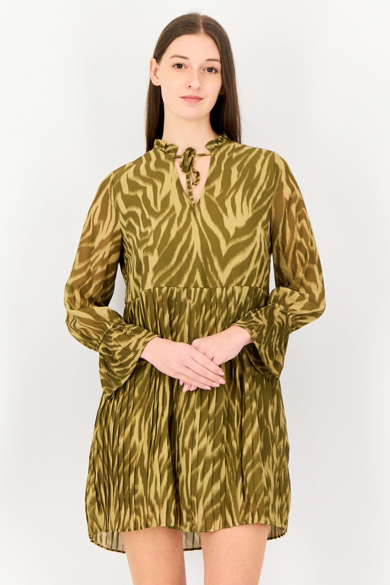 Object فستان ميني مطوي بنمط حيواني للنساء، متعدد الألوان - Image 1