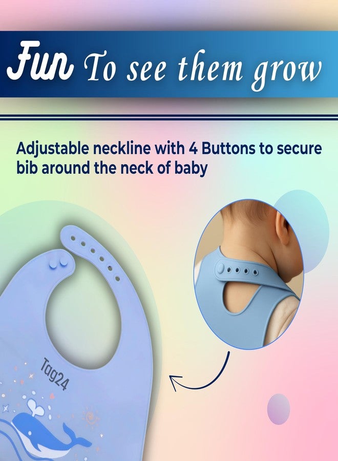 TAG24 Baby Bib for Feeding and Weaning Babies and Toddlers | Waterproof, Washable, Reusable | Adjustable Neckline with Buttons | Easy to Clean and Non-Messy Design (Whale-Blue) - Image 3