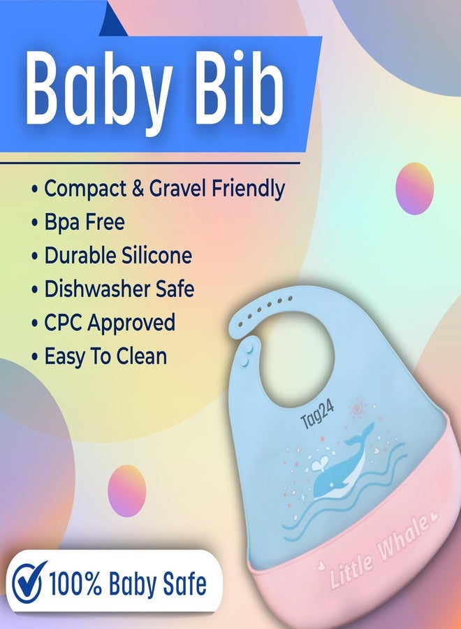 TAG24 Baby Bib for Feeding and Weaning Babies and Toddlers | Waterproof, Washable, Reusable | Adjustable Neckline with Buttons | Easy to Clean and Non-Messy Design (Whale-Blue) - Image 2