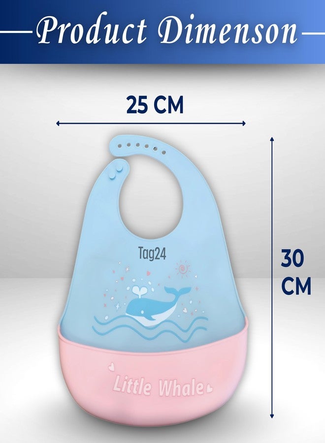 TAG24 Baby Bib for Feeding and Weaning Babies and Toddlers | Waterproof, Washable, Reusable | Adjustable Neckline with Buttons | Easy to Clean and Non-Messy Design (Whale-Blue) - Image 5