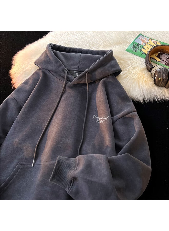 Vuug American Retro Tie-dye Autumn And Winter Casual Loose Couple Heavyweight Men's Hooded Sweatshirt, Carbon Gray, 2XL - Image 1