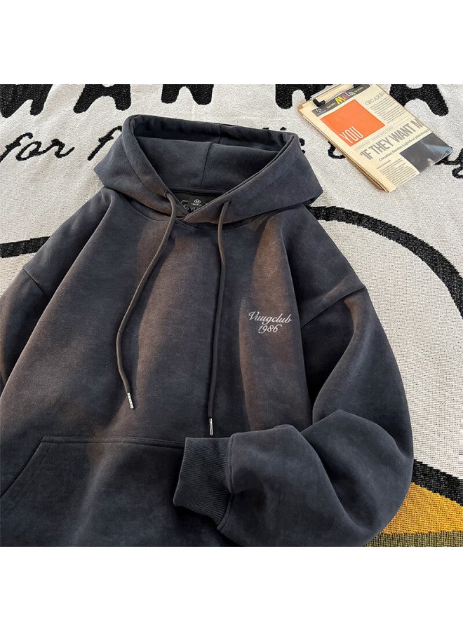 Vuug American Retro Tie-dye Autumn And Winter Casual Loose Couple Heavyweight Men's Hooded Sweatshirt, Carbon Gray, 2XL - Image 2