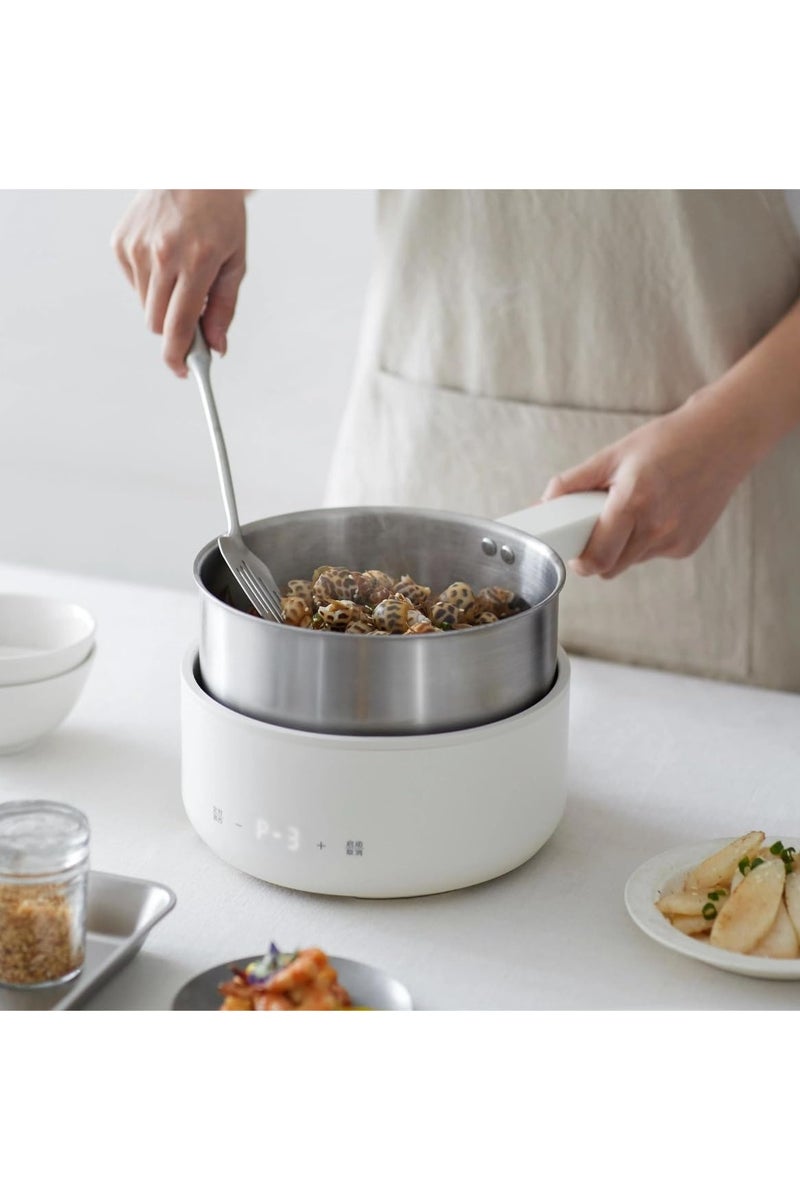 Denx Electric Hot Pot with Detachable Stainless Steel Inner Pot, Multi-Function Mini Portable Cooker, White - Image 1