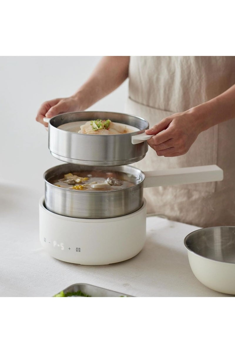 Denx Electric Hot Pot with Detachable Stainless Steel Inner Pot, Multi-Function Mini Portable Cooker, White - Image 3