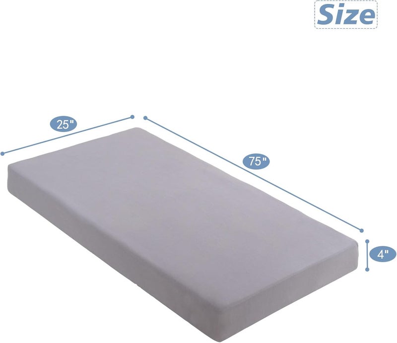 URZGU Cot Sheets 25" x 75" Small Single Sheet Fitted for Milliard Trifold Mattress Folding Mattress/RVs Bunk/Guest Beds/Army Cots/Travel Size Mattress, Ultra Soft & Breathable Bottom Sheet(Gray, Single,4") - Image 2