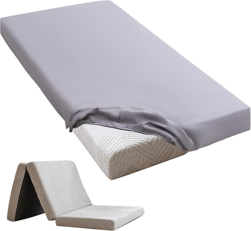 URZGU Cot Sheets 25" x 75" Small Single Sheet Fitted for Milliard Trifold Mattress Folding Mattress/RVs Bunk/Guest Beds/Army Cots/Travel Size Mattress, Ultra Soft & Breathable Bottom Sheet(Gray, Single,4") - Image 1