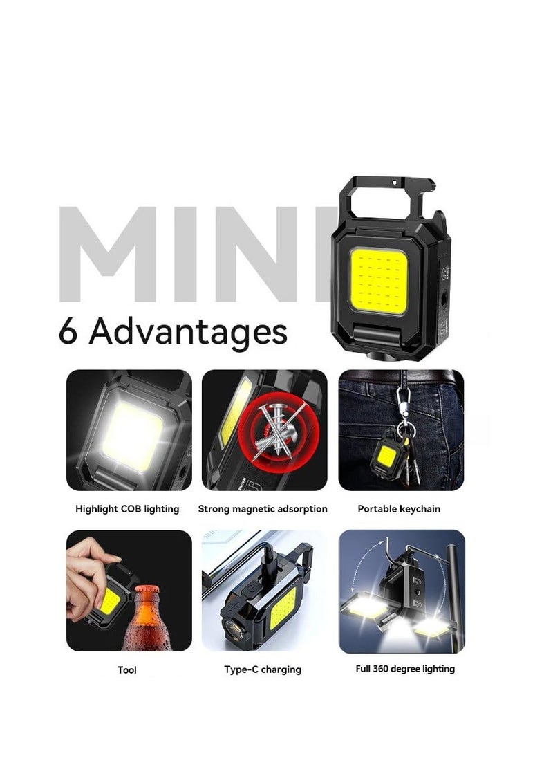 Generic - 2-Pack Rechargeable Keychain Flashlights, 800 Lumens Mini COB Work Lights, Compact LED Keyring Lights with Built-in Battery for Outdoor Use, Emergencies, and Everyday Carry. - Image 1