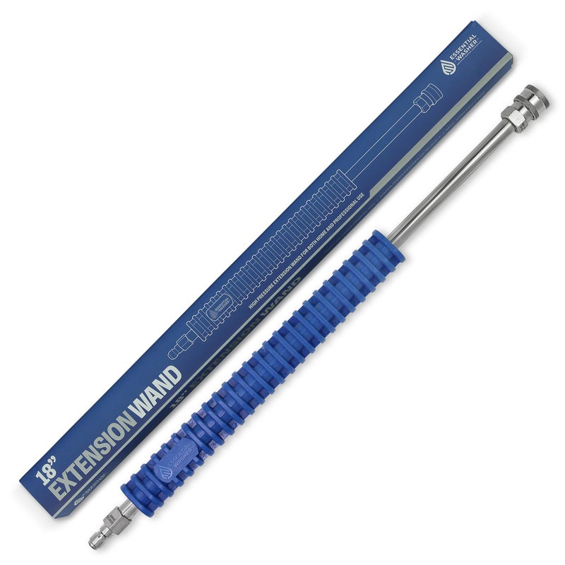 ESSENTIAL WASHER 18 Pressure Washer Extension Wand Stainless Steel Power Washer Wand with Molded Grip Short Pressure Washer Wand Replacement Stainless Steel 14 QC Plug Coupler Preinstalled