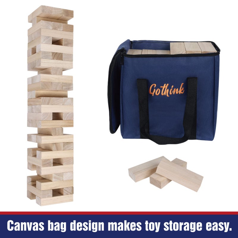 GOTHINK Giant Tumble Tower Game, Large Tumbling Tower Stacking to Over 3.2 FT 60pcs Wooden Jumbo Blocks for Outside Yard Games w/Carry Case Timber Stacking Game Night Toy Gift for Kids Adults Family - Image 5