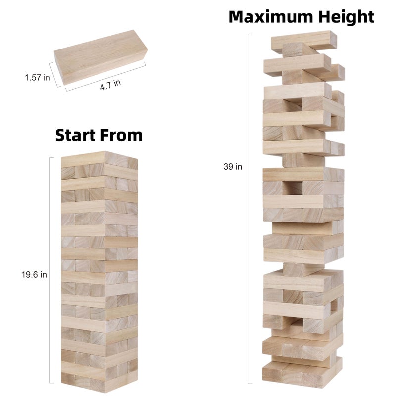 GOTHINK Giant Tumble Tower Game, Large Tumbling Tower Stacking to Over 3.2 FT 60pcs Wooden Jumbo Blocks for Outside Yard Games w/Carry Case Timber Stacking Game Night Toy Gift for Kids Adults Family - Image 2