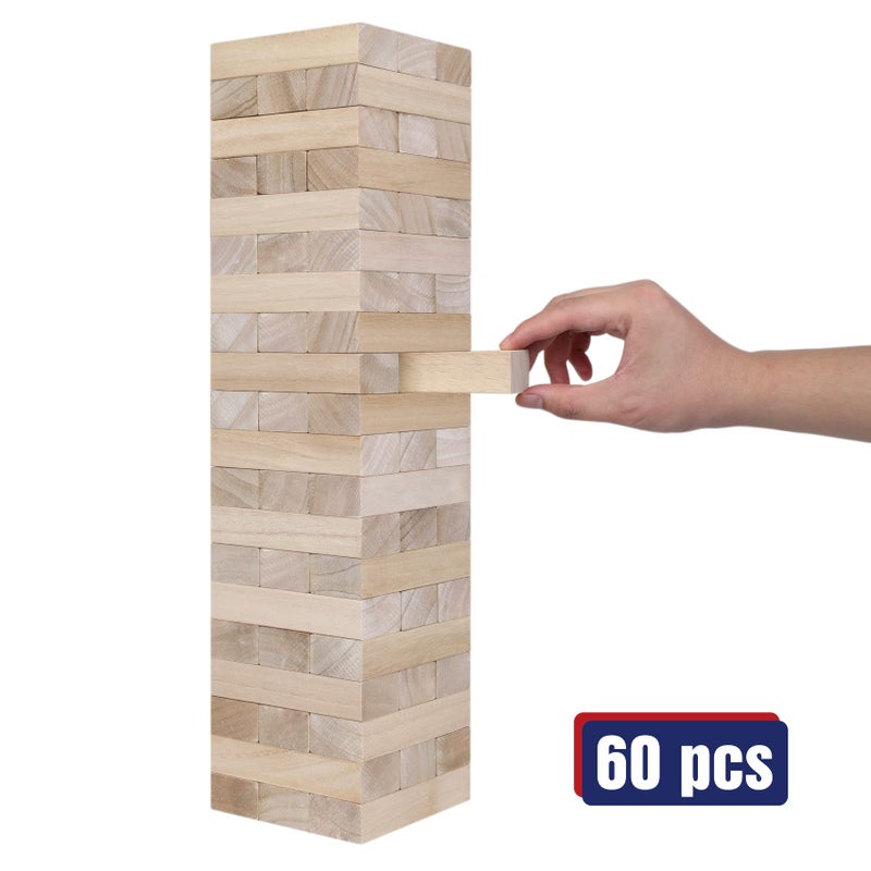 GOTHINK Giant Tumble Tower Game, Large Tumbling Tower Stacking to Over 3.2 FT 60pcs Wooden Jumbo Blocks for Outside Yard Games w/Carry Case Timber Stacking Game Night Toy Gift for Kids Adults Family - Image 3