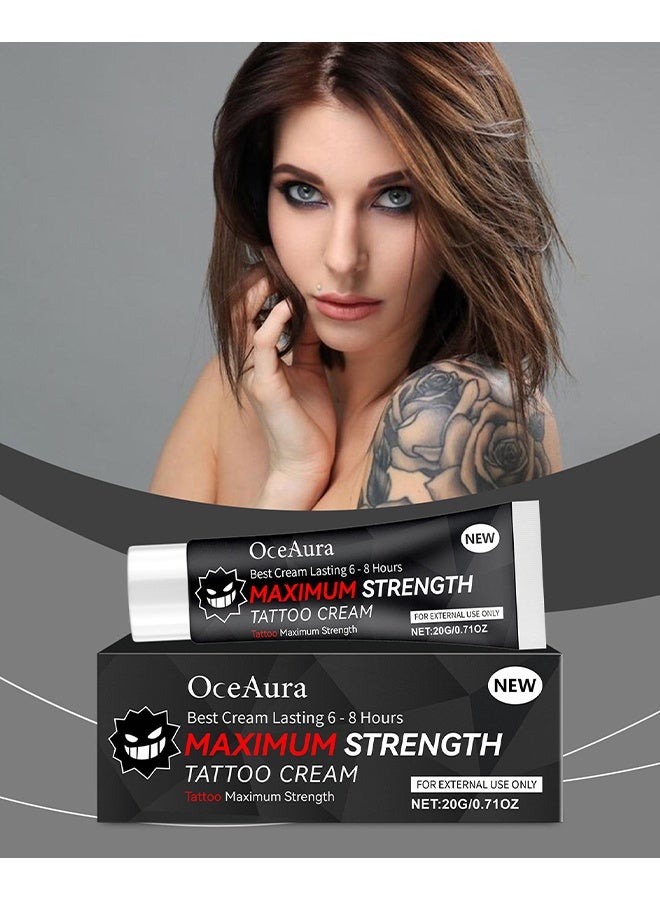 OceAura Maximum Strength Tattoo Cream, Tattoo Aftercare Lotion For New & Old Tattoos Body Moisturizer Tattoo Healing Repairing Cream, Daily Tattoo Lotion Color Enhancement, Skin Moisturizer For Women Men All Skin Types, 20g - Image 1