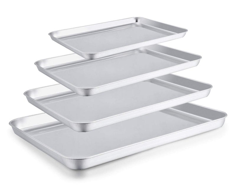 TeamFar Baking Sheet Set of 4, Stainless Steel Baking Pan Tray Cookie Sheet, Non Toxic & Healthy, Rust Free & Easy Clean - Dishwasher Safe - Image 1