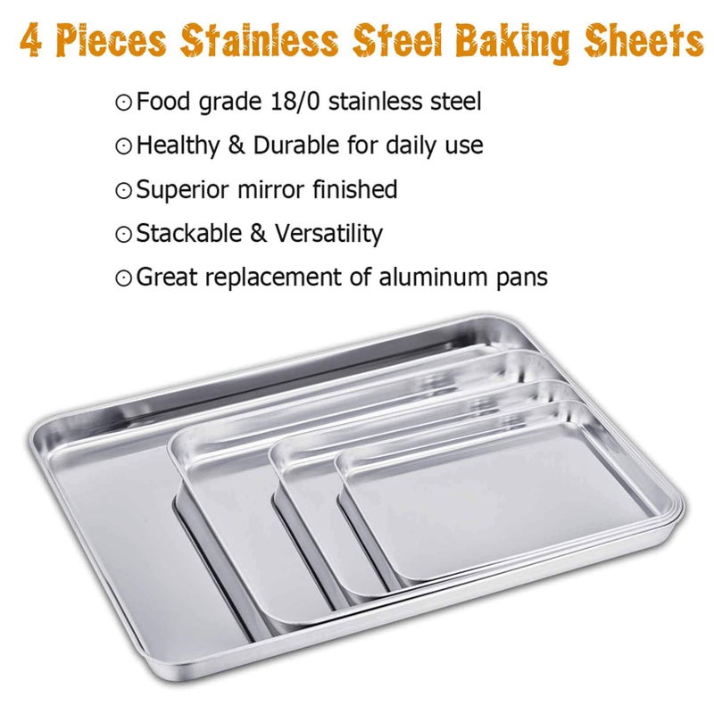 TeamFar Baking Sheet Set of 4, Stainless Steel Baking Pan Tray Cookie Sheet, Non Toxic & Healthy, Rust Free & Easy Clean - Dishwasher Safe - Image 2