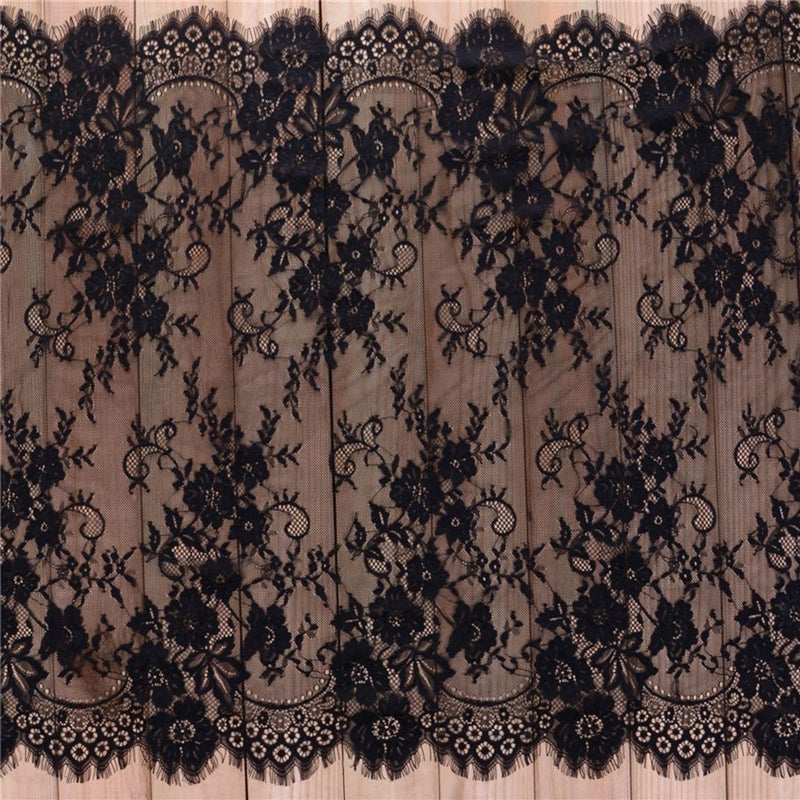 3 Yards Eyelash Lace Fabric Floral Pattern Lace Trims for Sewing Dress Home Decor 29 W x 3 Yards Black