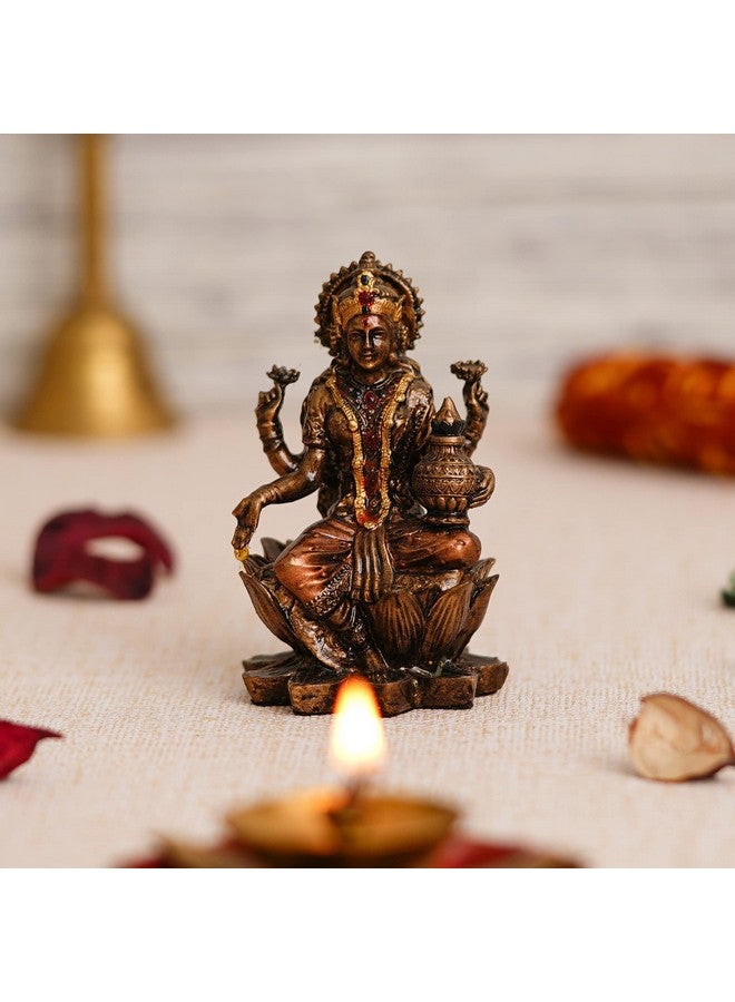 Webelkart Premium Cold Cast Resin Laxmi Ji Idol Statue for Home and Office Decor| laxmi ji murti for Home and Diwali Pooja Decorations| Diwali Puja Idols (3.5 Inches, Bronze Finish) - Image 1