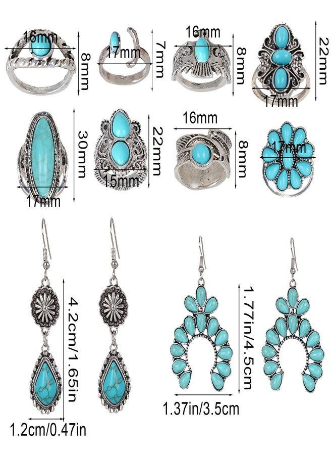 phnydreg Bohemian Jewelry Set Western Turquoise Jewelry Including Layered Necklace Dangle Earrings Bracelet Mini Belt Vintage Rings for Women Christmas Gift - Image 2
