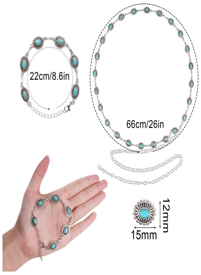 phnydreg Bohemian Jewelry Set Western Turquoise Jewelry Including Layered Necklace Dangle Earrings Bracelet Mini Belt Vintage Rings for Women Christmas Gift - Image 3