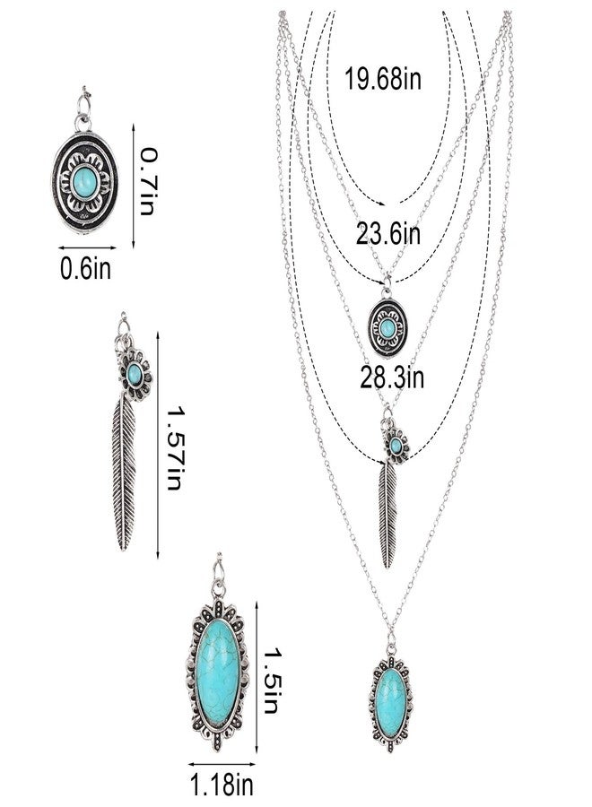 phnydreg Bohemian Jewelry Set Western Turquoise Jewelry Including Layered Necklace Dangle Earrings Bracelet Mini Belt Vintage Rings for Women Christmas Gift - Image 4