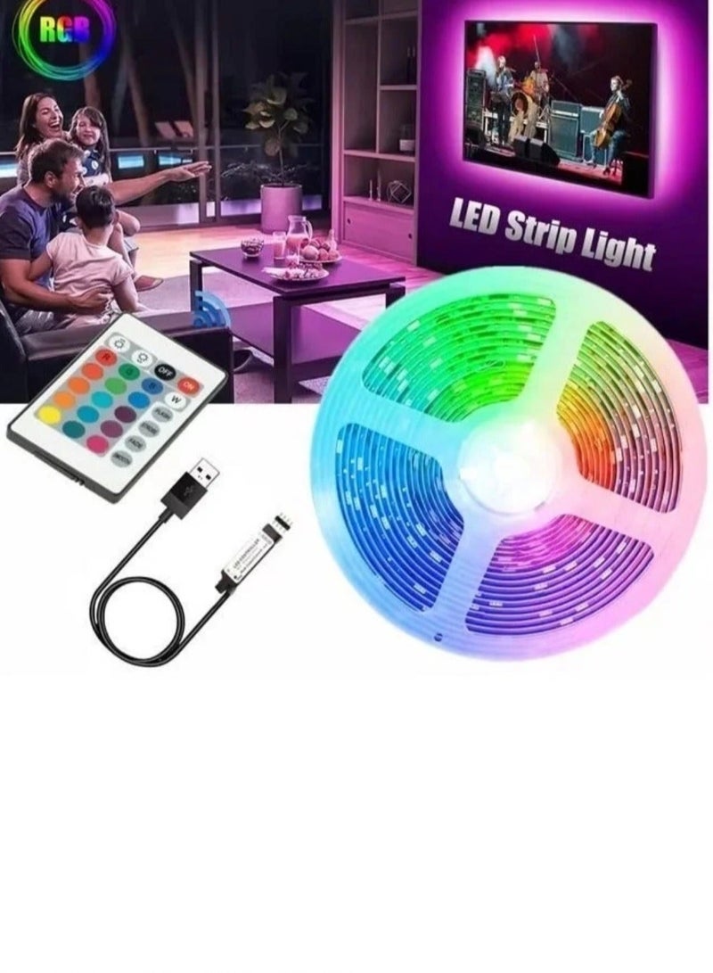الثريات 5 متر-شريط إضاءة LED RGB يعمل USB مع ريموت كنترول – إضاءة خلف التلفزيون وغرف النوم والألعاب متعددة الألوان وسهلة التركيب - Image 1