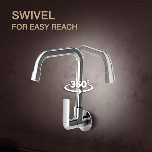 KOHLER Fore Line Wall Mount, Cold only Kitchen Faucet, Brass Material, Silver Colour, Polished Chrome Finish, 360 Degree Swivel, 10 Years Warranty - Image 5