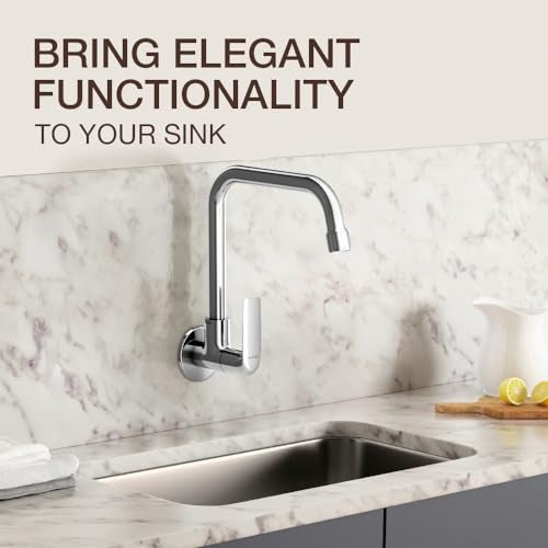 KOHLER Fore Line Wall Mount, Cold only Kitchen Faucet, Brass Material, Silver Colour, Polished Chrome Finish, 360 Degree Swivel, 10 Years Warranty - Image 3