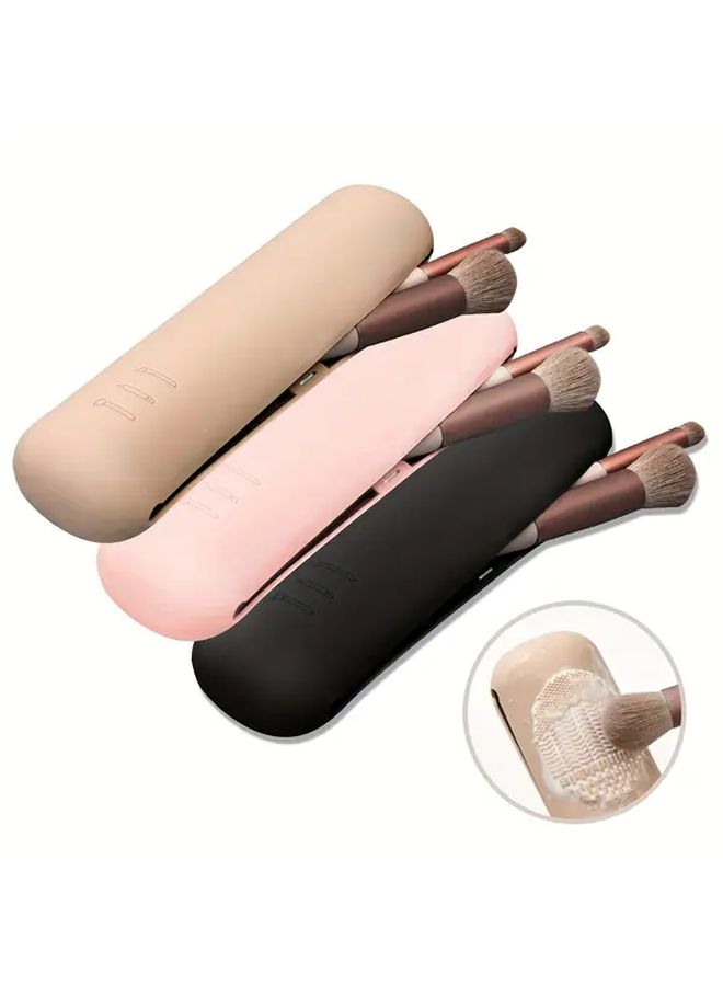 Black Silicone Makeup Brush Organizer Travel Storage Dustproof Case - Image 2