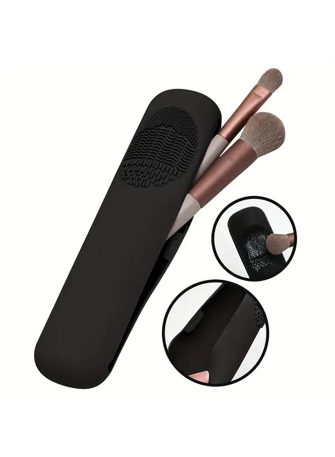 Black Silicone Makeup Brush Organizer Travel Storage Dustproof Case - Image 5