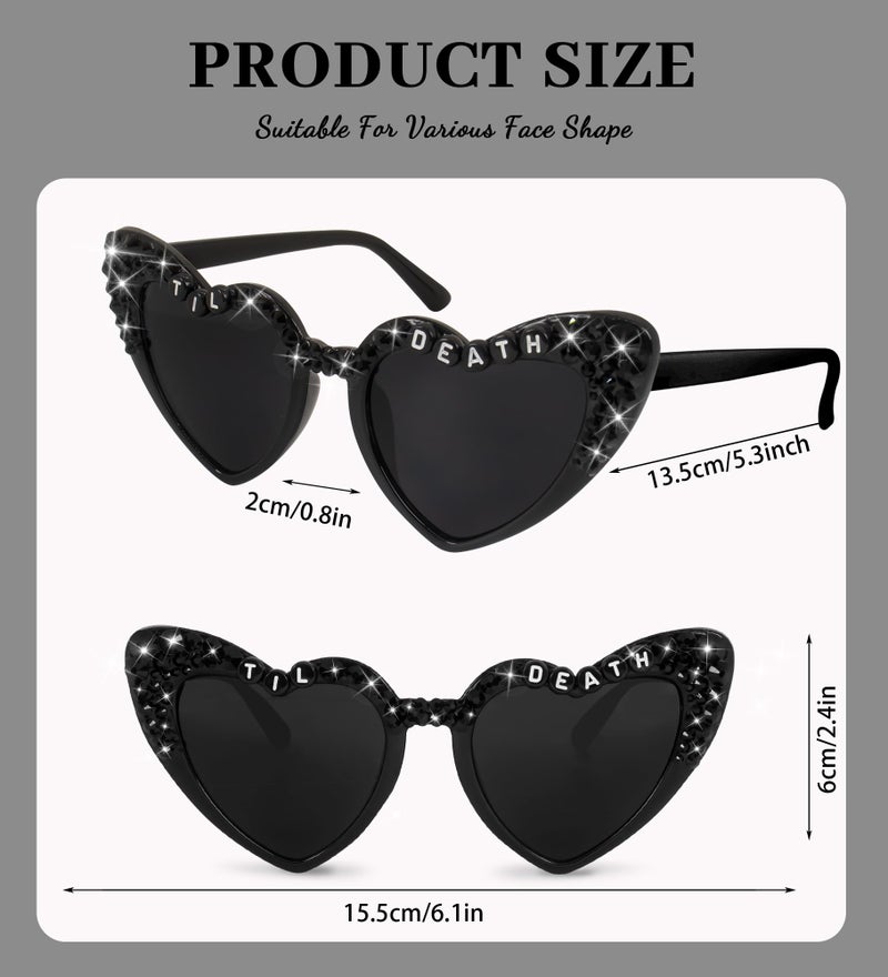 JUSTOTRY Til Death Bachelorette Party Sunglasses for Women,Stylish Shiny Diamond Bride Heart Sunglasses for Bridal Shower Gift Supplies Accessories - Image 5