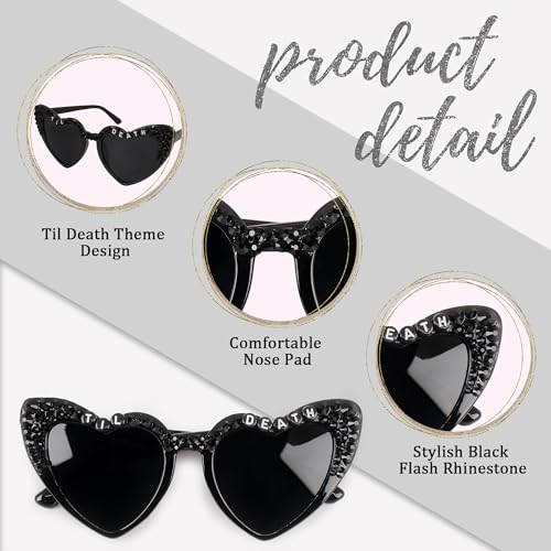 JUSTOTRY Til Death Bachelorette Party Sunglasses for Women,Stylish Shiny Diamond Bride Heart Sunglasses for Bridal Shower Gift Supplies Accessories - Image 4