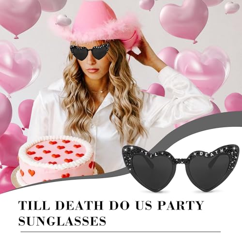 JUSTOTRY Til Death Bachelorette Party Sunglasses for Women,Stylish Shiny Diamond Bride Heart Sunglasses for Bridal Shower Gift Supplies Accessories - Image 3