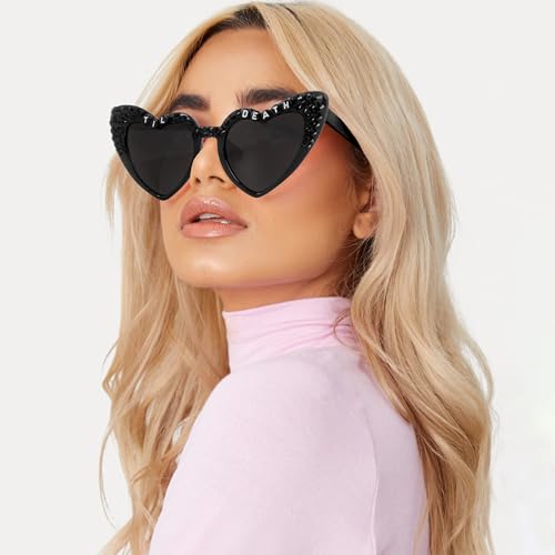 JUSTOTRY Til Death Bachelorette Party Sunglasses for Women,Stylish Shiny Diamond Bride Heart Sunglasses for Bridal Shower Gift Supplies Accessories - Image 2