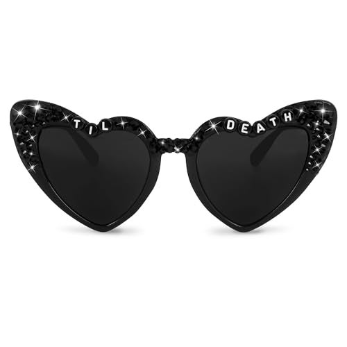 JUSTOTRY Til Death Bachelorette Party Sunglasses for Women,Stylish Shiny Diamond Bride Heart Sunglasses for Bridal Shower Gift Supplies Accessories - Image 1