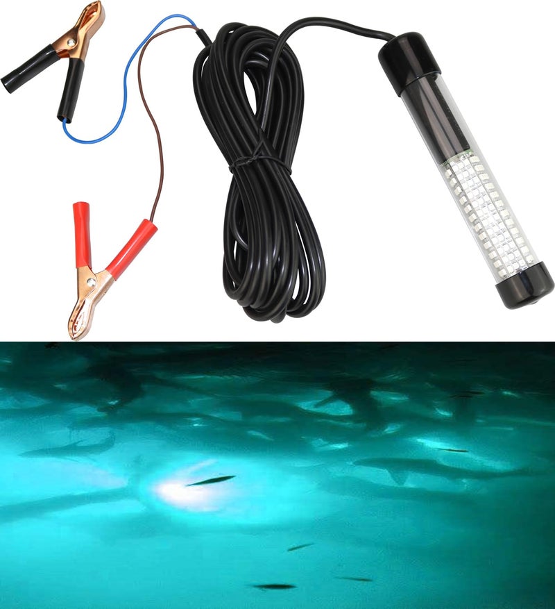 Lightingsky 12V 14W 180 LEDs 1300 Lumens LED Submersible Fishing Light Underwater Fish Finder Lamp with 5m Cord (White) - Image 1
