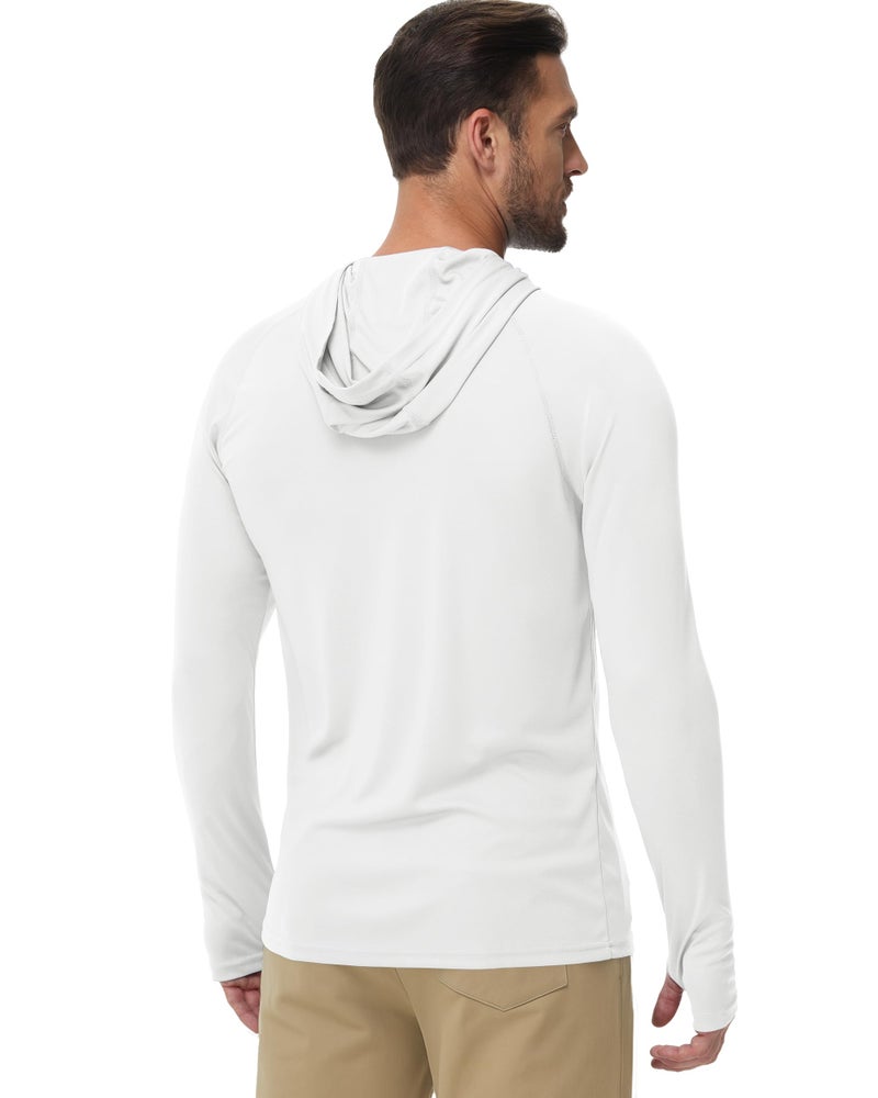 Boladeci Mens Summer Shirt Fishing Hoodie UPF 50+ Long Sleeve Swim Rash Guard UV Sun Protection with Hood SPF Water Tops White Hoodie M - Image 4