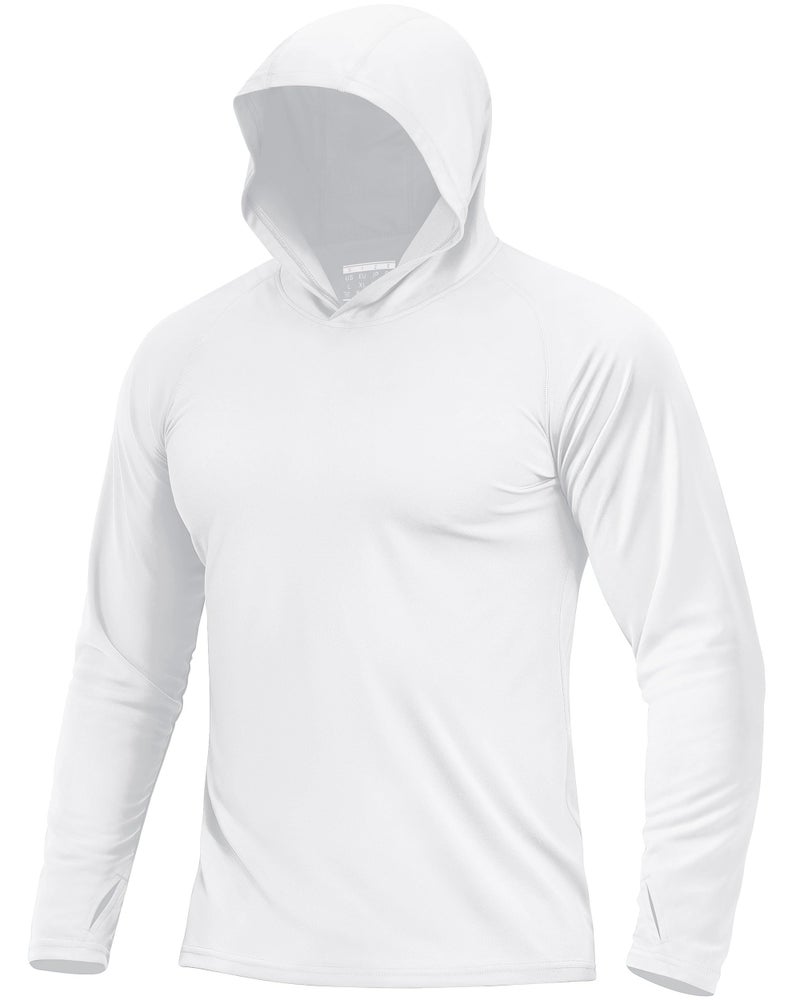 Boladeci Mens Summer Shirt Fishing Hoodie UPF 50+ Long Sleeve Swim Rash Guard UV Sun Protection with Hood SPF Water Tops White Hoodie M - Image 1