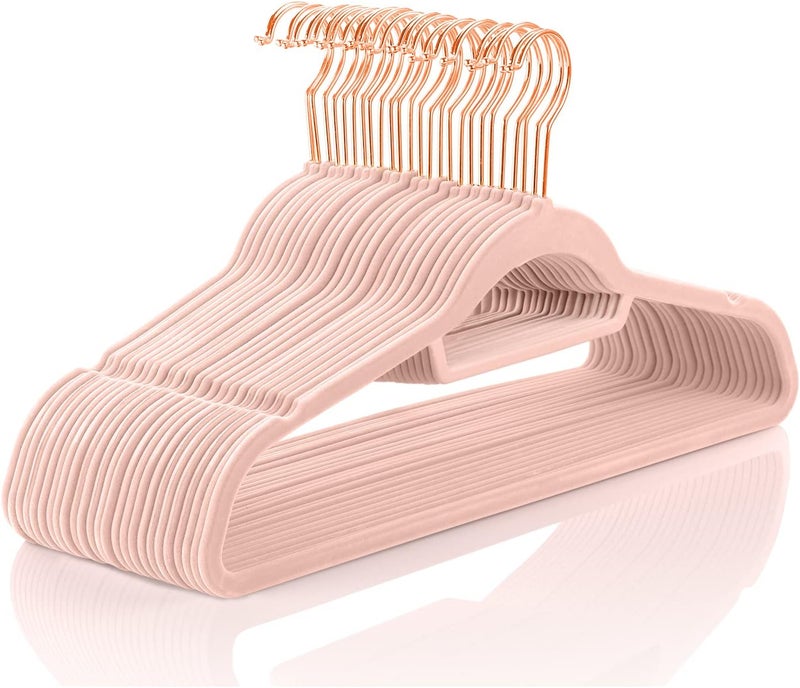 MIZGI Premium Velvet Hangers - Pack of 50 - Blush Pink - Copper/Rose Gold Hooks - Non-Slip Suit Hangers, Clothes Hangers Bonus Accessory Bar for Suits, Pants, Dresses, one size - Image 1